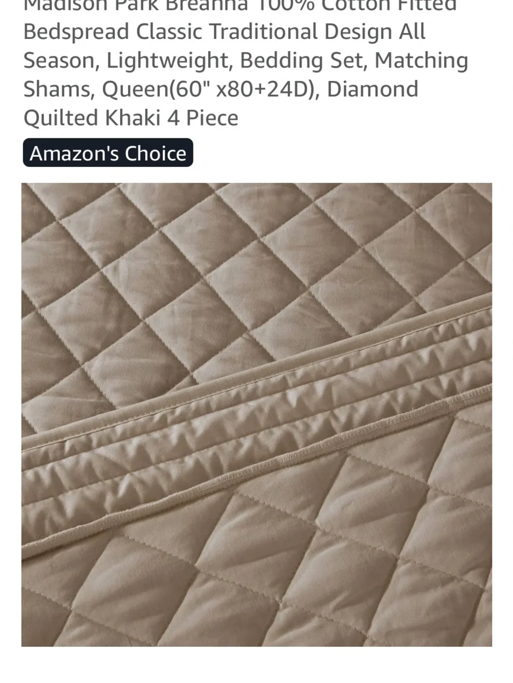 Madison Park Khaki Diamond Quilted Bedspread with 2 Shams